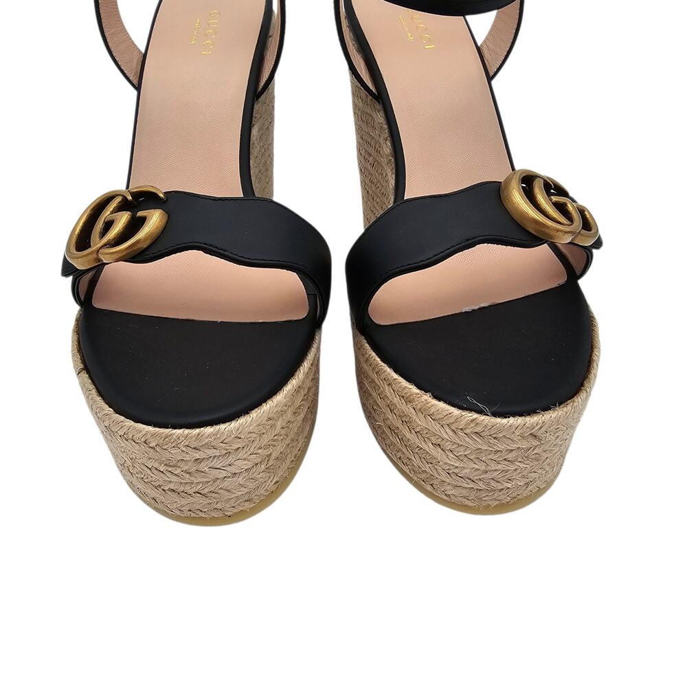 Gucci GG Marmont Aitana Platform Wedge Sandal Black Leather Size 41.5 US 11.5 - Picture 5 of 12